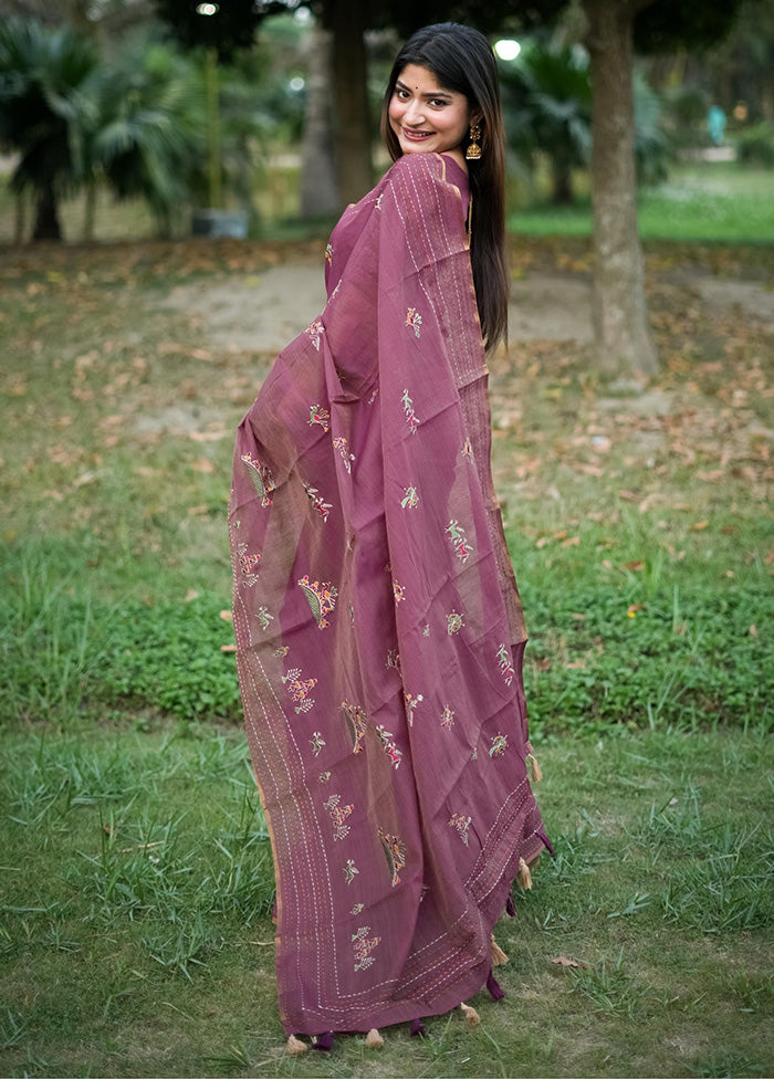 Purple Tussar Silk Saree With Blouse Piece Shop Offer