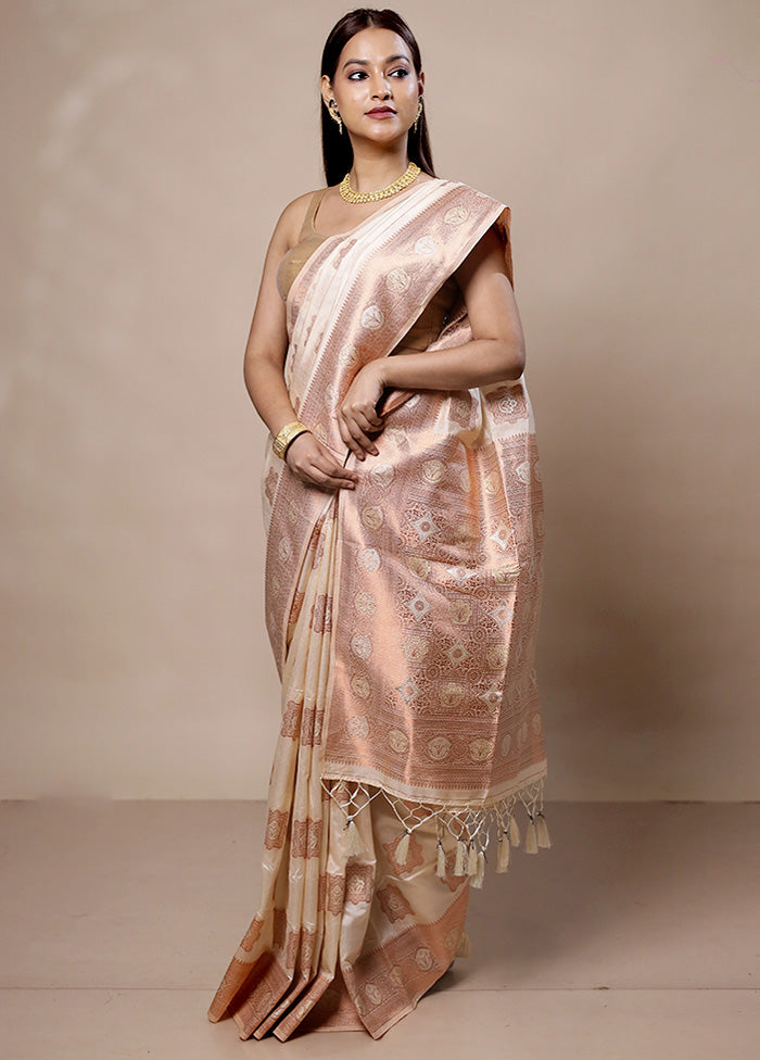 Cream Dupion Silk Saree With Blouse Piece Buy Cheap Outlet Locations