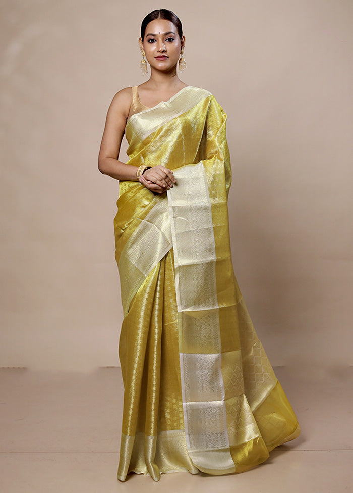 Yellow Tissue Silk Saree With Blouse Piece Cheap Get To Buy