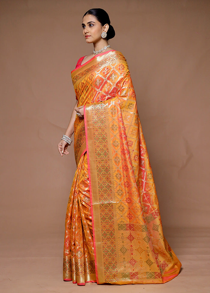 Orange Uppada Silk Saree With Blouse Piece Cheap Comfortable