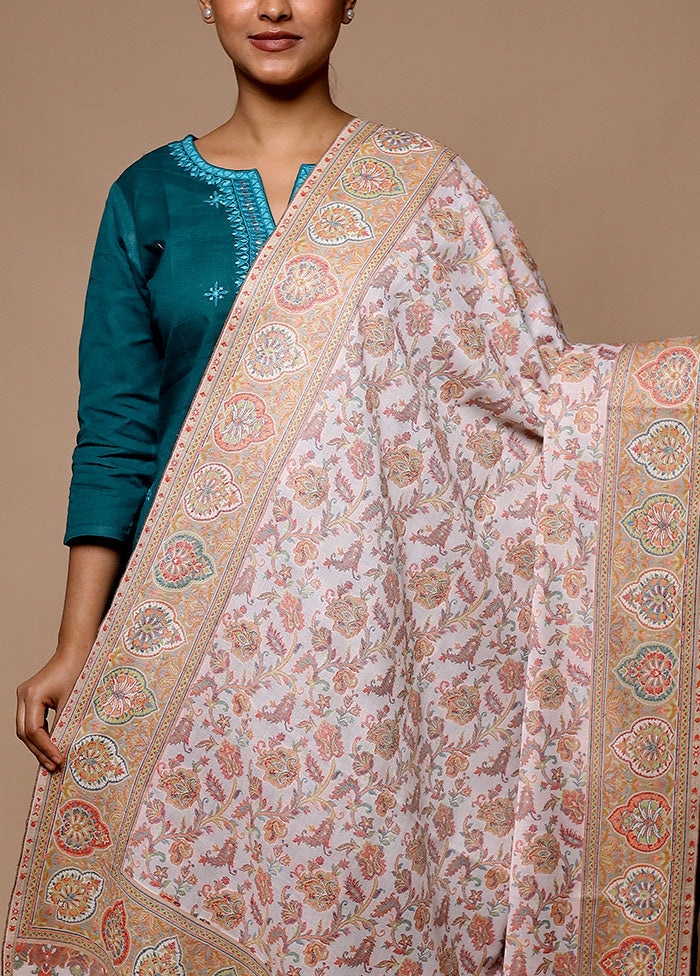 Cream Butta Work With Zari Woven Border Shawl 2025 Cheap Pice