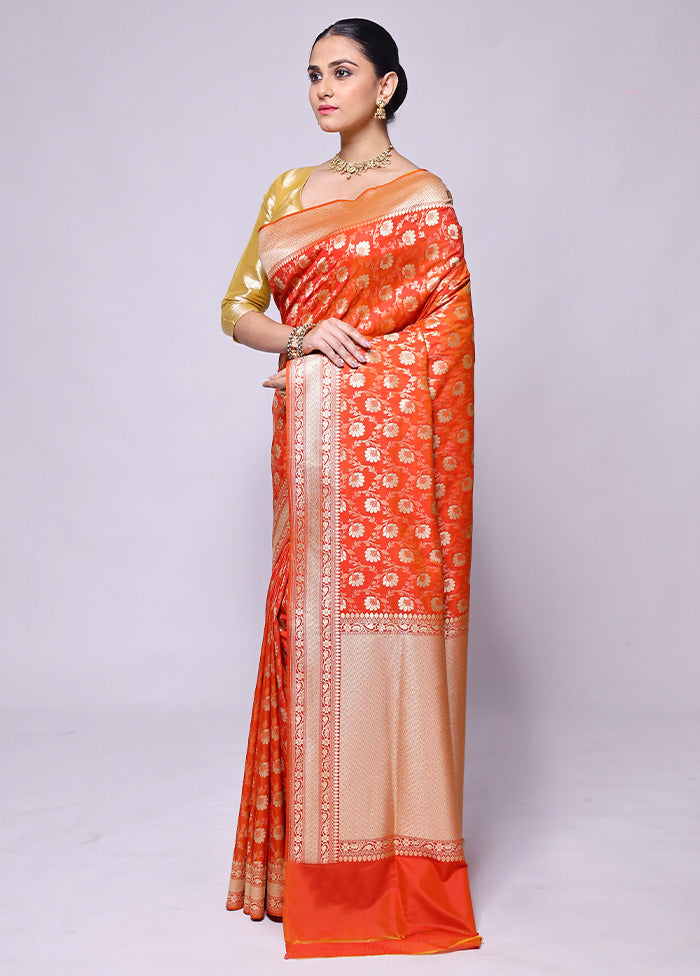 Orange Uppada Silk Saree With Blouse Piece Low Pice Cheap Online