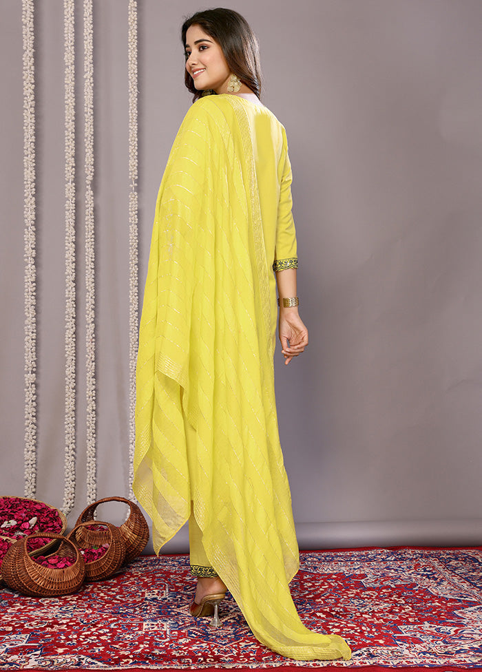 3 Pc Yellow Readymade Cotton Suit Set Hot Sale Online