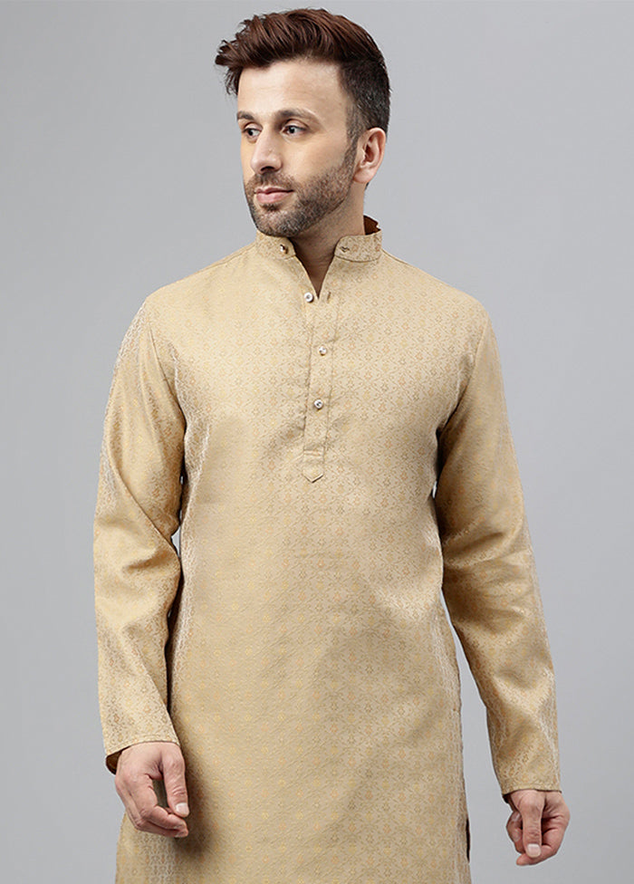 Cream Viscose Jacquard Long Kurta Shipping Discount Sale