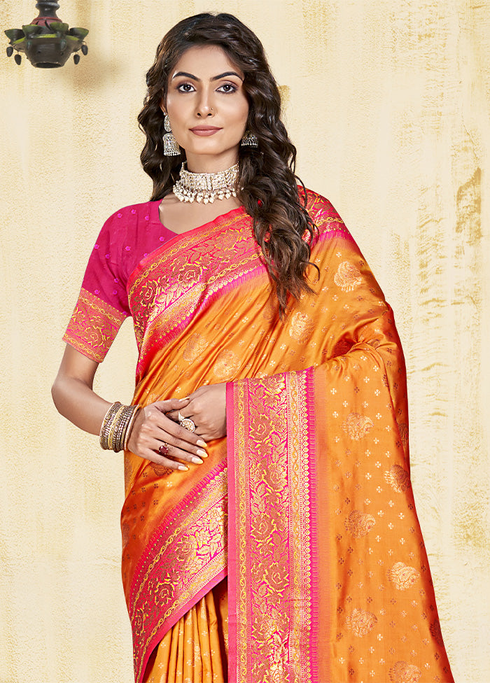 Orange Dupion Silk Saree With Blouse Piece Cheap Discounts