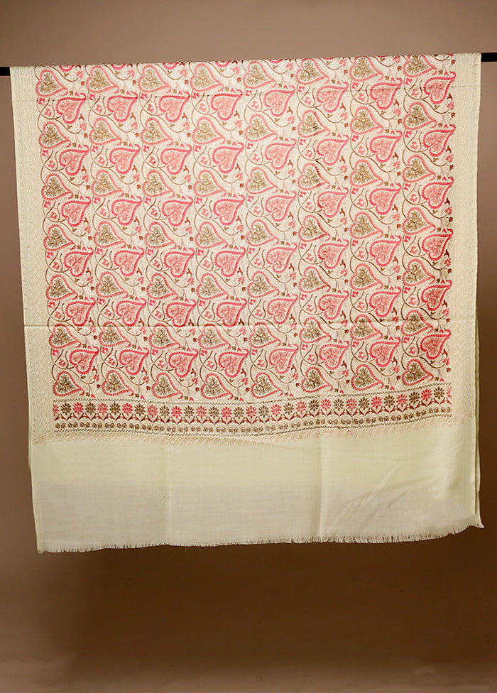 Cream Butta Work With Zari Woven Border Shawl Hot Sale