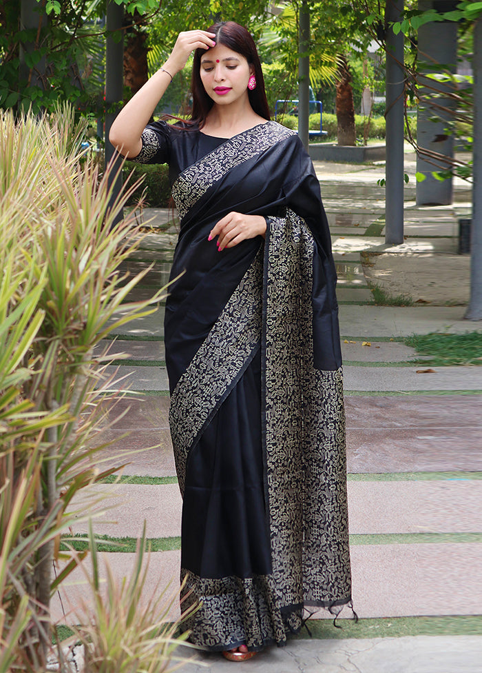 Black Spun Silk Saree With Blouse Piece Professional Cheap Pice