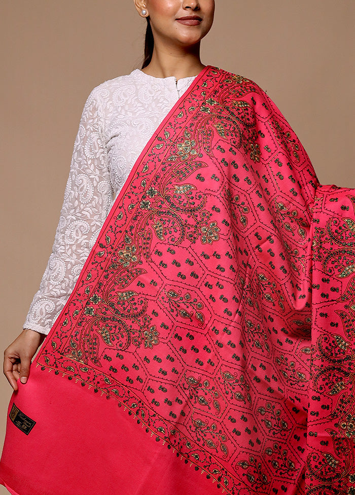 Pink Butta Work With Zari Woven Border Shawl Cheap Sale From China