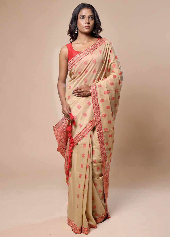 Cream Assam Silk Saree With Blouse Piece Online Online With Mastercard