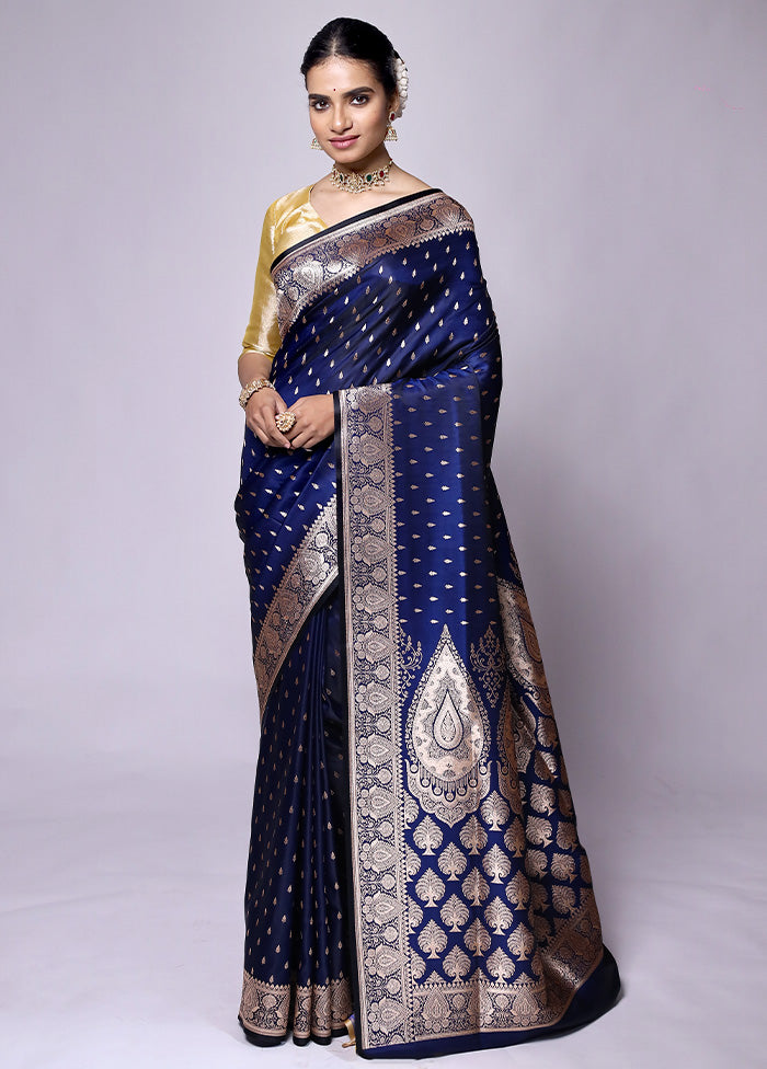 Blue Banarasi Silk Saree With Blouse Piece From China