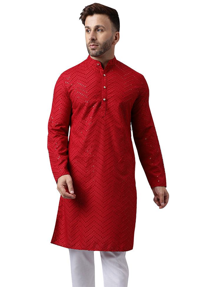 Red Silk Embroidered Kurta Buy Cheap Discounts