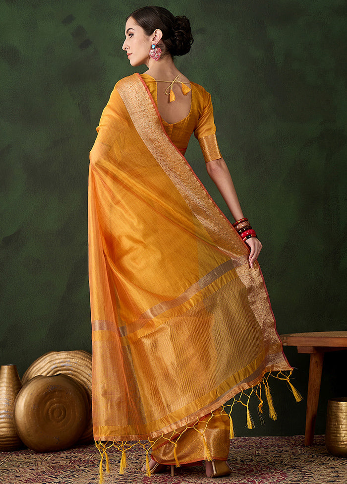 Yellow Organza Saree With Blouse Piece Amazon Online