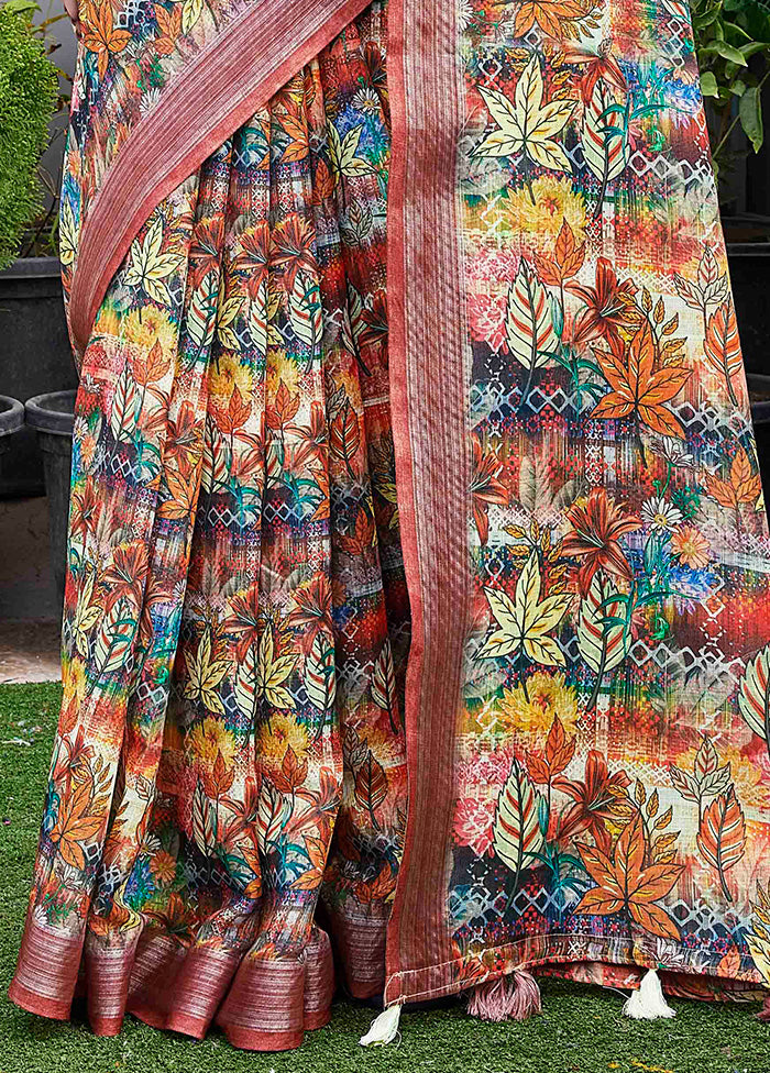 Multicolor Linen Silk Saree With Blouse Piece Free Shipping Outlet Locations