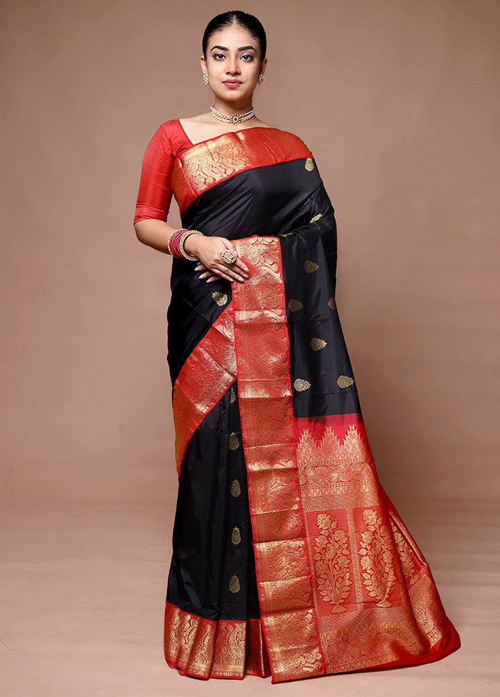 Black Handloom Kanchipuram Pure Silk Saree With Blouse Piece Buy Cheap Choice