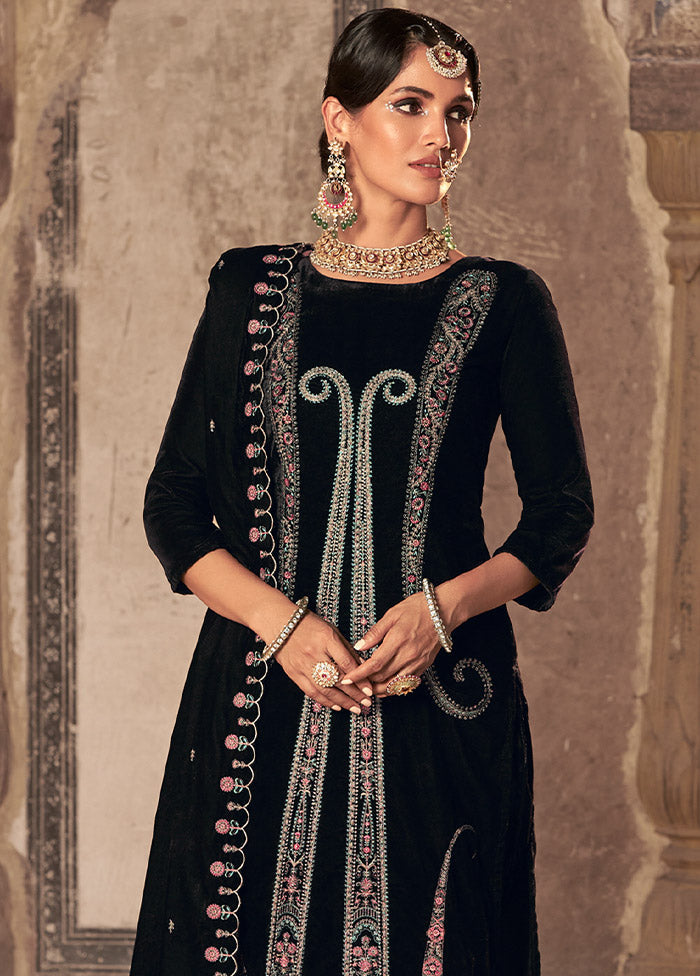 3 Pc Black Unstitched Velvet Suit Set Visa Payment For Sale