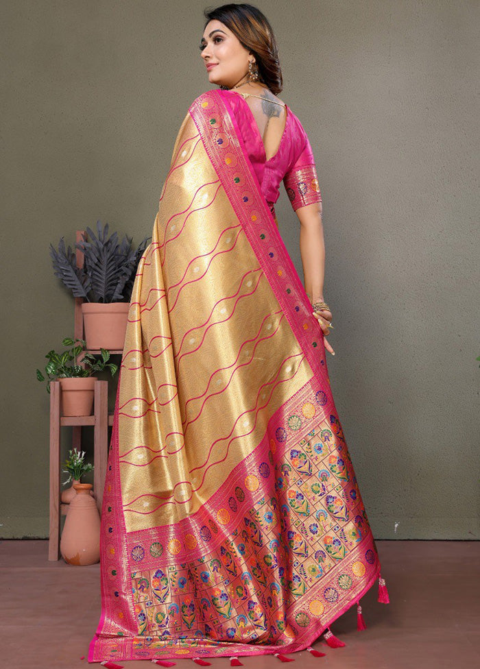 Golden Banarasi Silk Saree With Blouse Piece With Mastercard Online