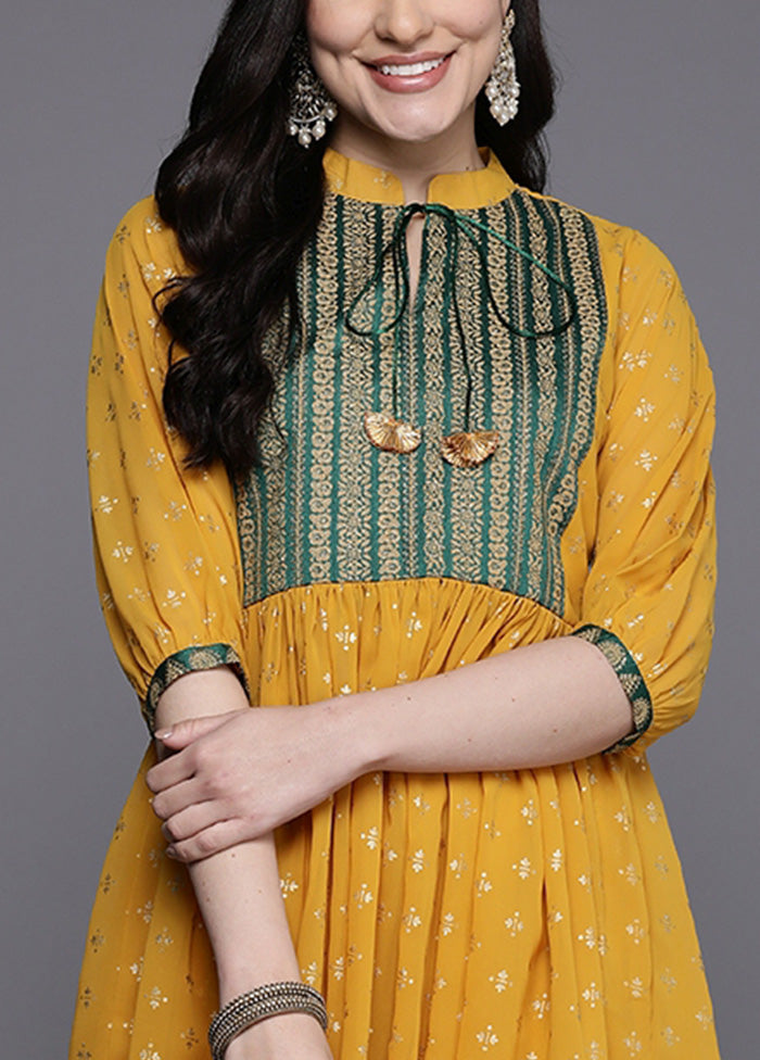 2 Pc Mustard Readymade Georgette Tunic Set Clearance Footlocker Finishline