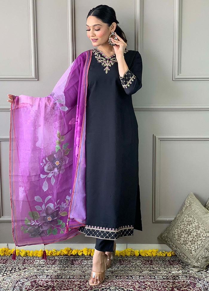 3 Pc Black Readymade Viscose Suit Set Buy Cheap From China