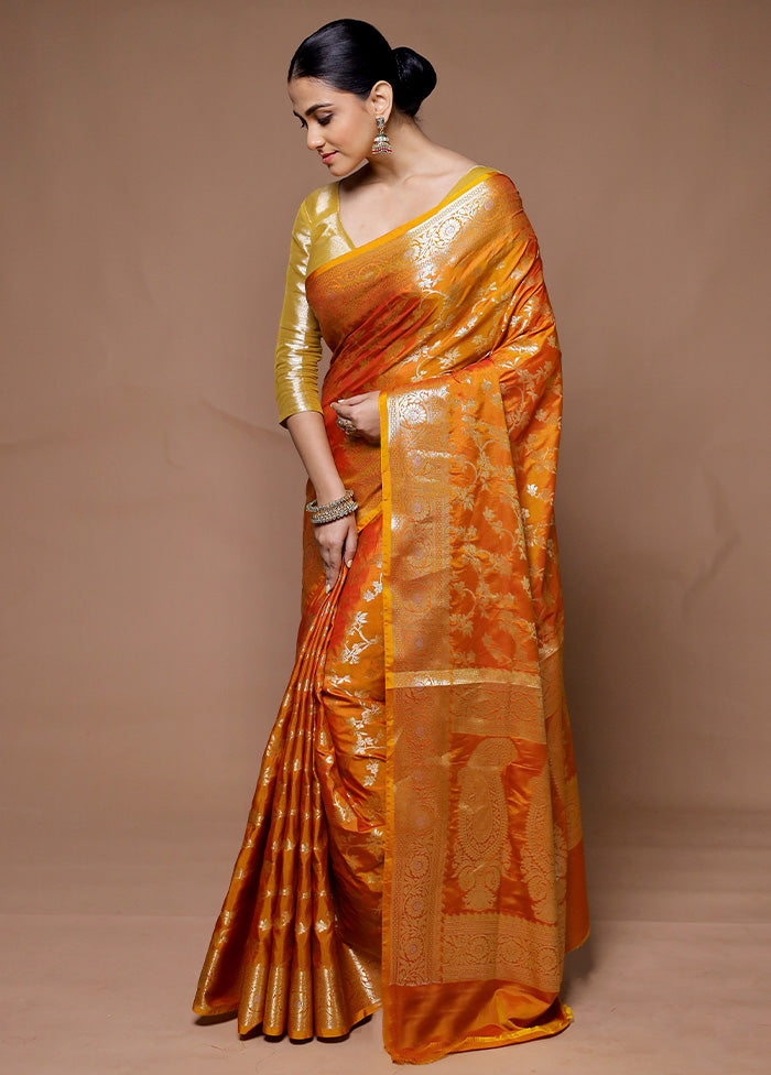 Orange Uppada Silk Saree With Blouse Piece Clearance For Nice