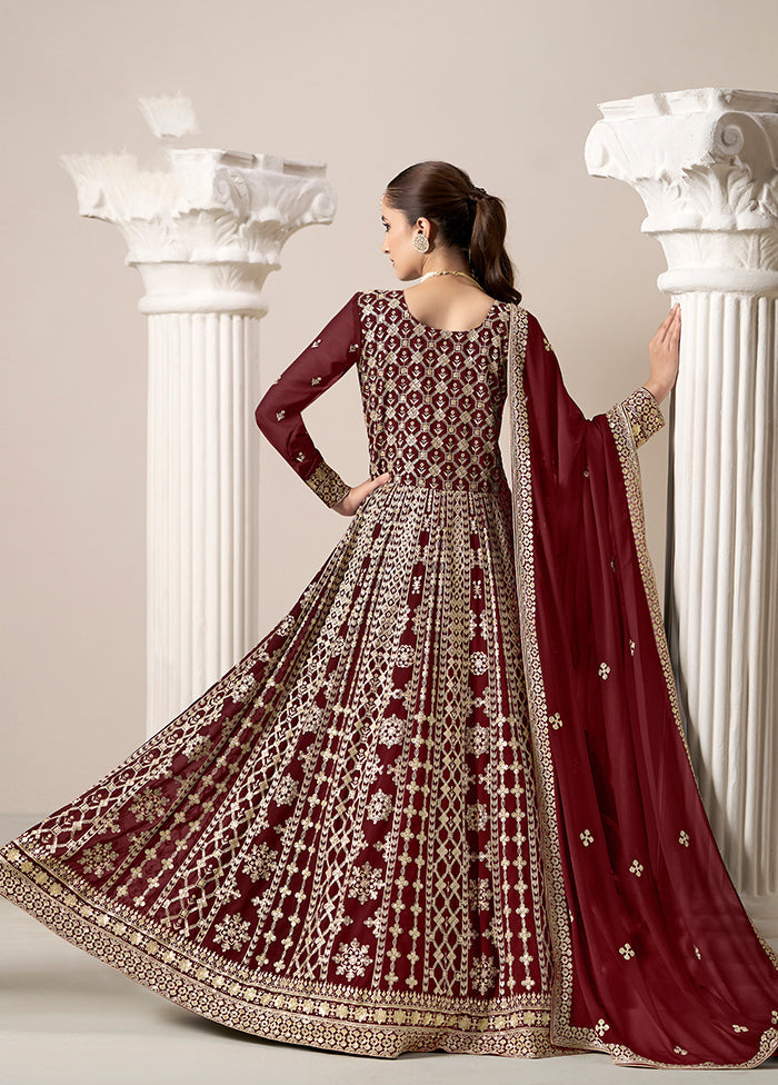 3 Pc Maroon Semi Stitched Georgette Suit Set New Online