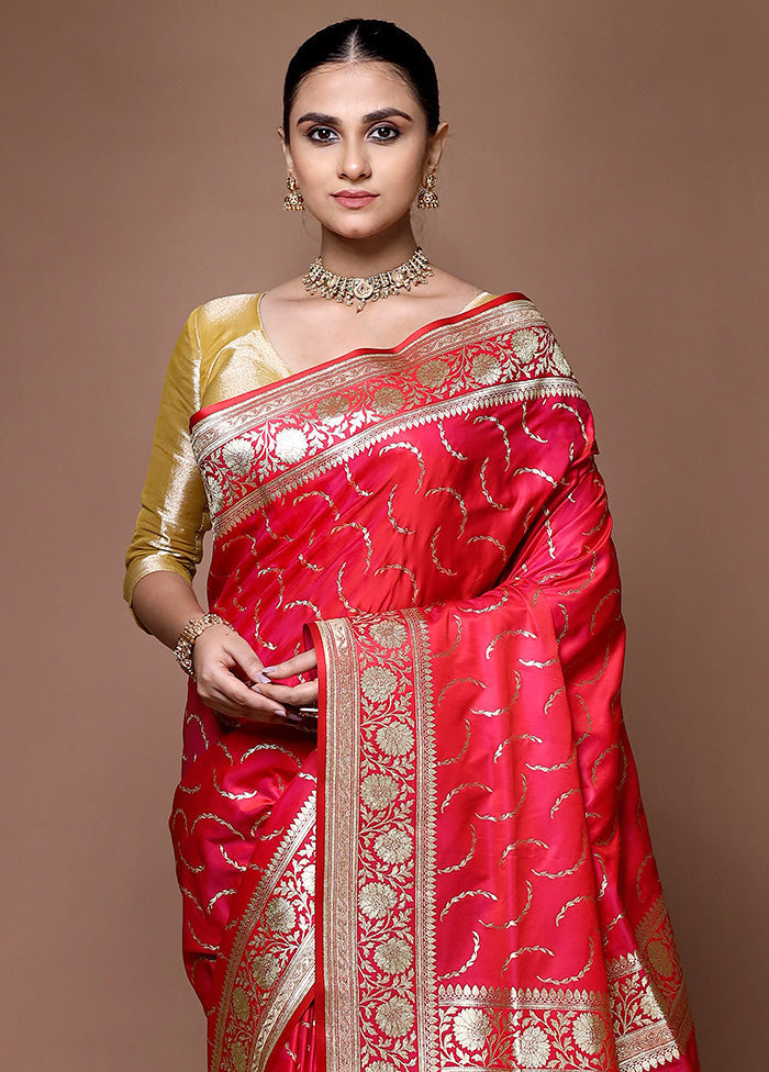 Pink Banarasi Silk Saree With Blouse Piece Lowest Pice Cheap Pice