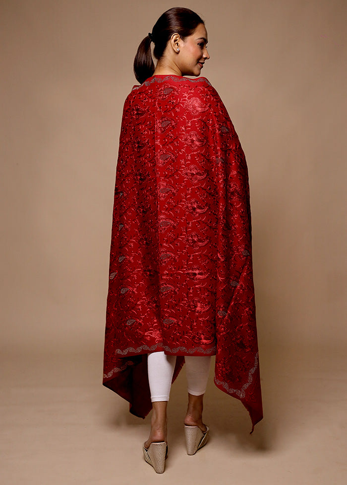 Red Butta Work With Zari Woven Border Shawl Latest Collections For Sale