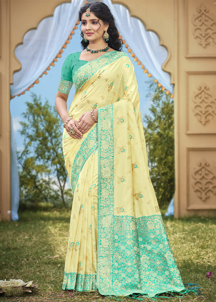 Light Yellow Spun Silk Saree With Blouse Piece Sale Shop