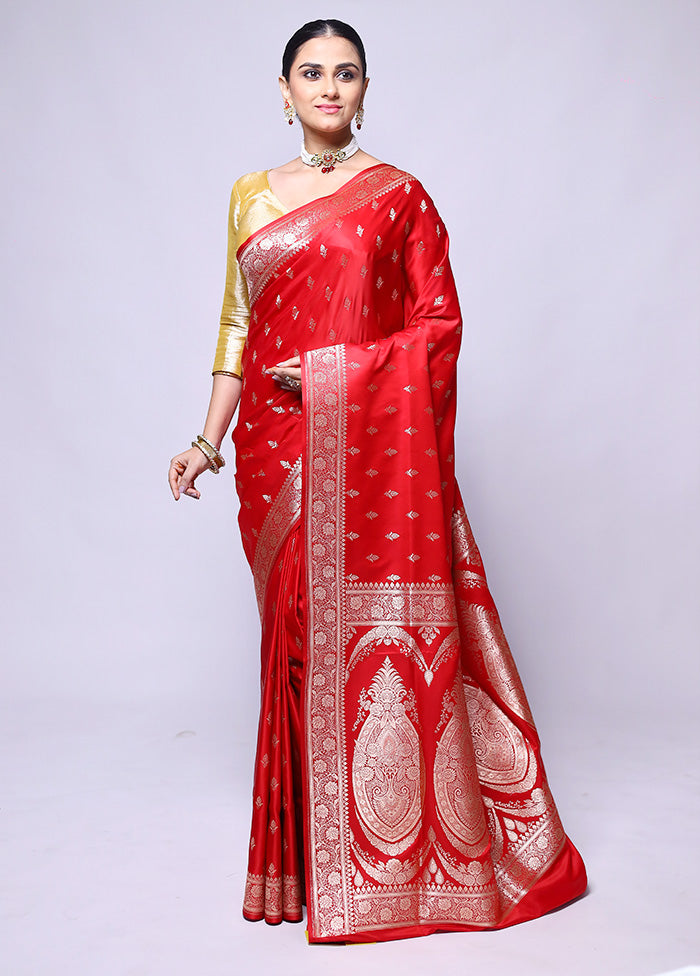 Red Banarasi Silk Saree With Blouse Piece Clearance Sast