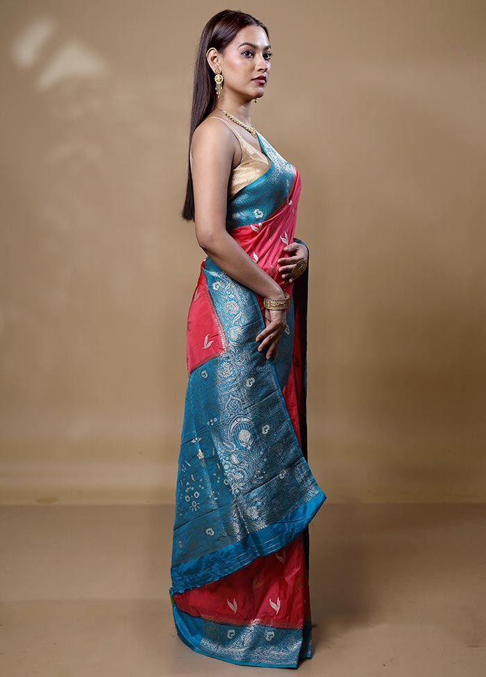 Peach Dupion Silk Saree With Blouse Piece 2025 Unisex Online