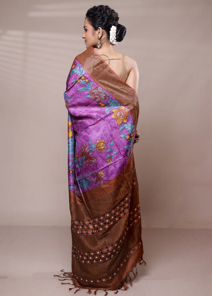 Purple Tussar Silk Saree With Blouse Piece Shop For Cheap Online