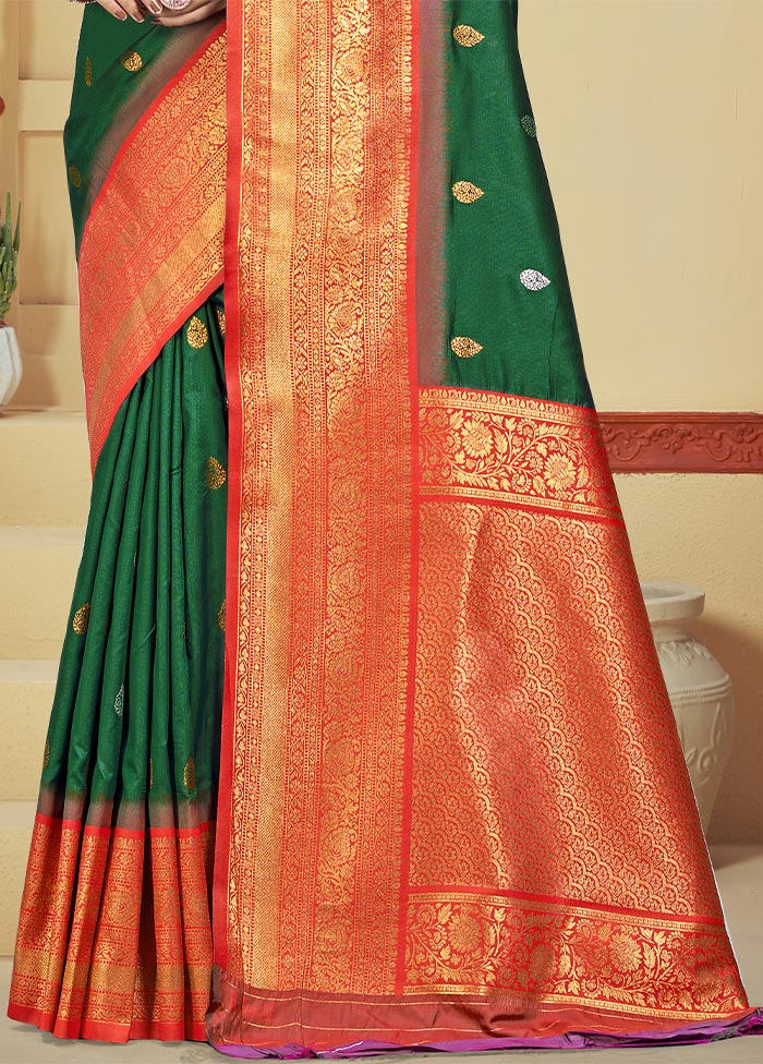 Dark Green Dupion Silk Saree With Blouse Piece Cheap Sale Footaction