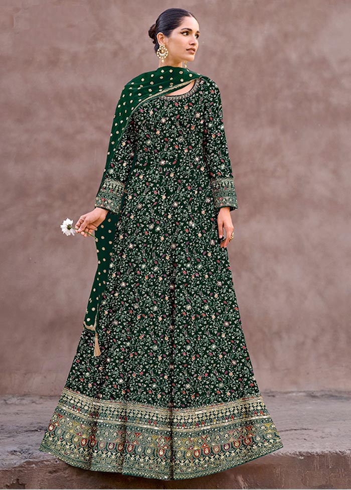 3 Pc Green Semi Stitched Georgette Suit Set Buy Cheap With Credit Card