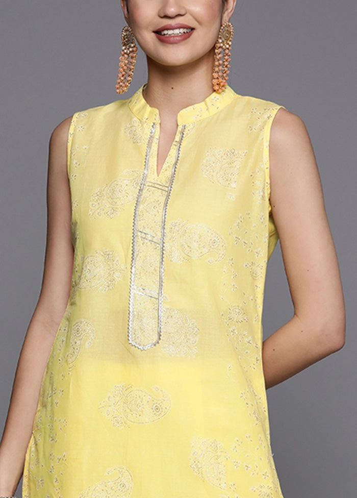 2 Pc Yellow Pure Readymade Cotton Kurti Set Very Cheap Sale Online