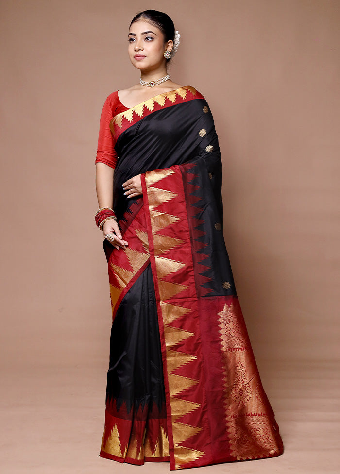 Black Handloom Kanjivaram Pure Silk Saree With Blouse Piece Pay With Visa Cheap Online