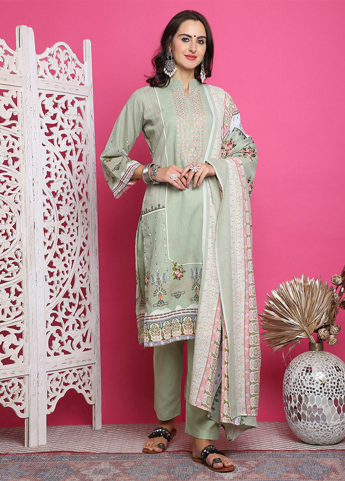 3 Pc Green Unstitched Cotton Suit Set Cheapest Pice Cheap Online