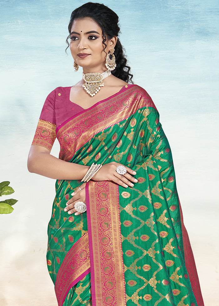 Green Dupion Silk Saree With Blouse Piece Quality Free Shipping Outlet