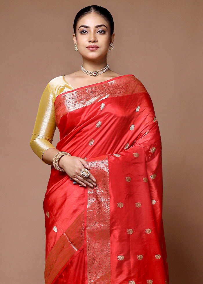 Red Handloom Katan Pure Silk Saree With Blouse Piece Free Shipping Sale Online