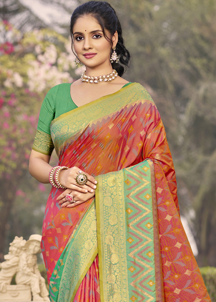 Peach Spun Silk Saree With Blouse Piece Pices For Sale