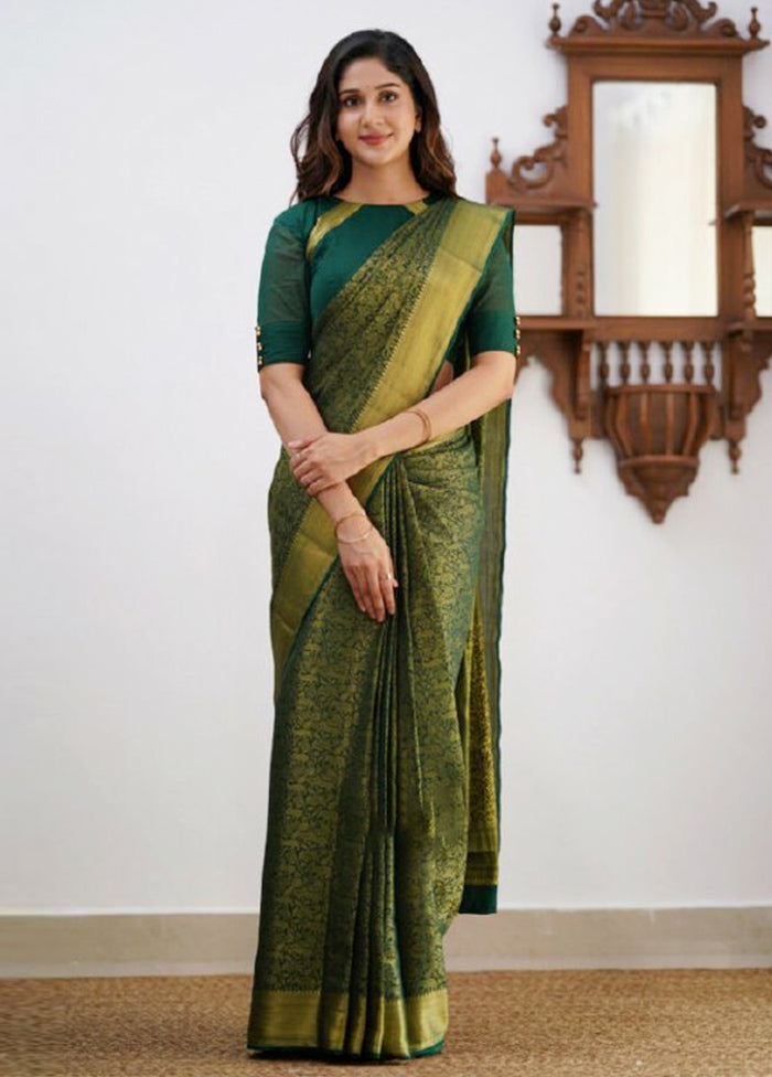 Green Banarasi Silk Saree With Blouse Piece Free Shipping Finishline