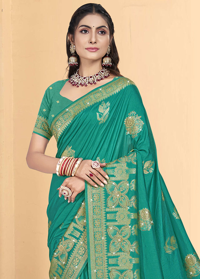 Green Spun Silk Saree With Blouse Piece Cheap Sale Explore