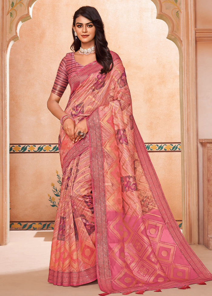 Peach Spun Silk Saree With Blouse Piece Best Seller