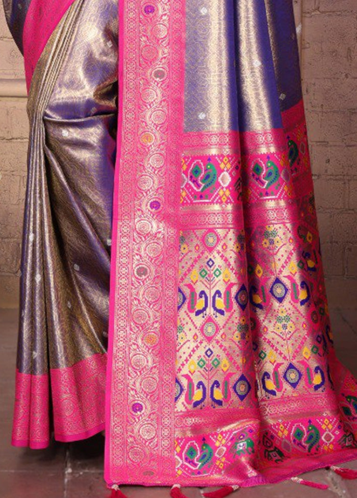 Purple Banarasi Silk Saree With Blouse Piece Footlocker For Sale