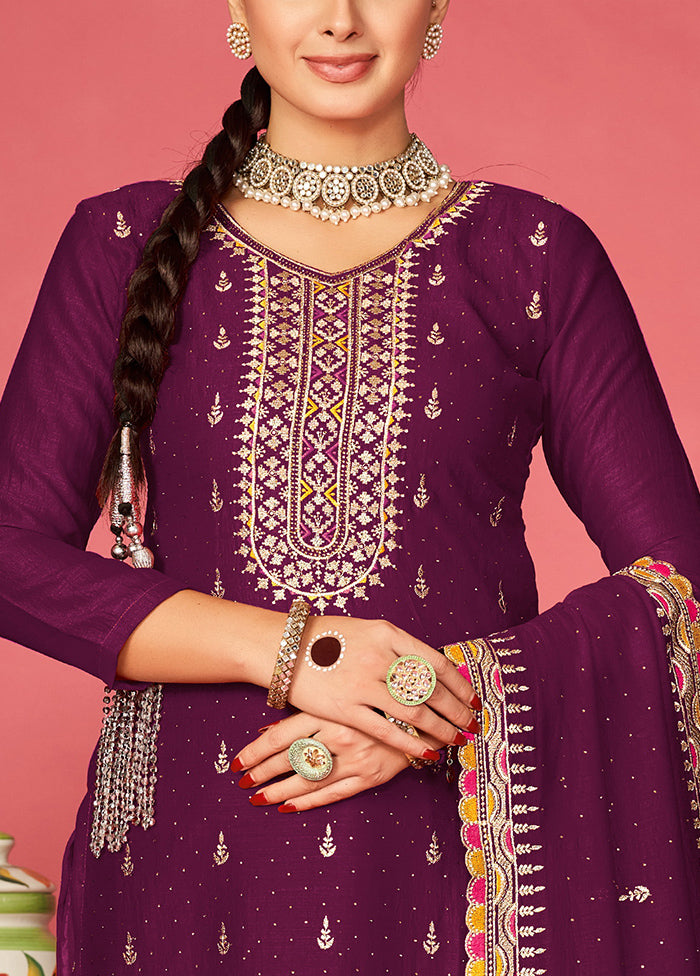 3 Pc Magenta Semi Stitched Silk Suit Set For Sale Official Site