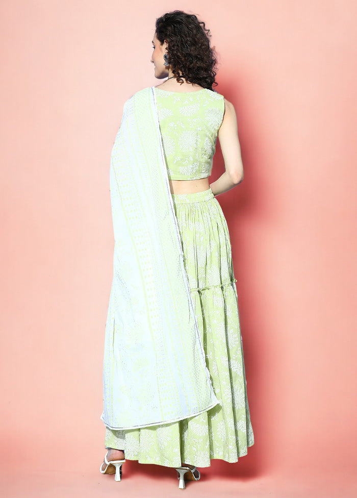 Pista Green Cotton Readymade Lehenga With Dupatta Big Discount For Sale