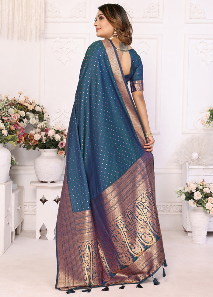 Teal Spun Silk Saree With Blouse Piece Outlet Deals