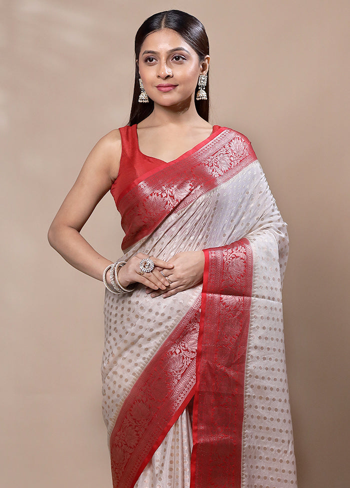 White Kora Silk Saree With Blouse Piece Footlocker Online