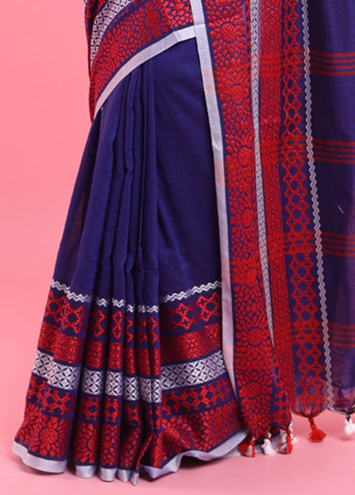 Blue Cotton Saree With Blouse Piece Cheap Usa Stockist