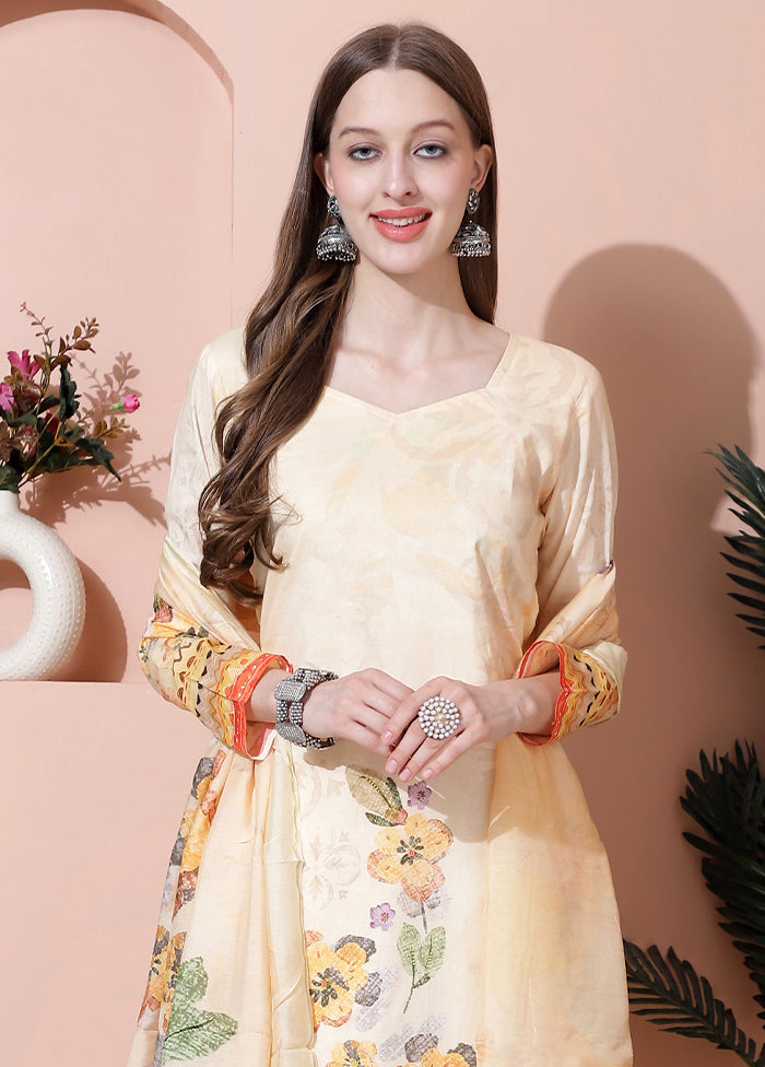 3 Pc Yellow Unstitched Cotton Suit Set Clearance Wide Range Of