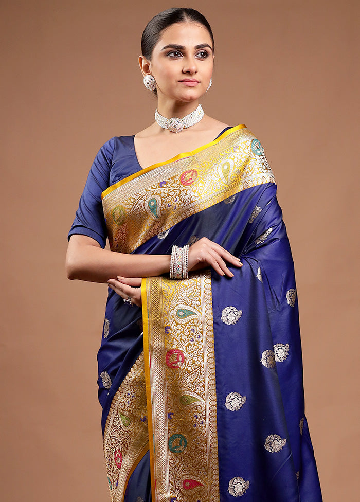 Blue Katan Silk Saree With Blouse Piece Enjoy Online