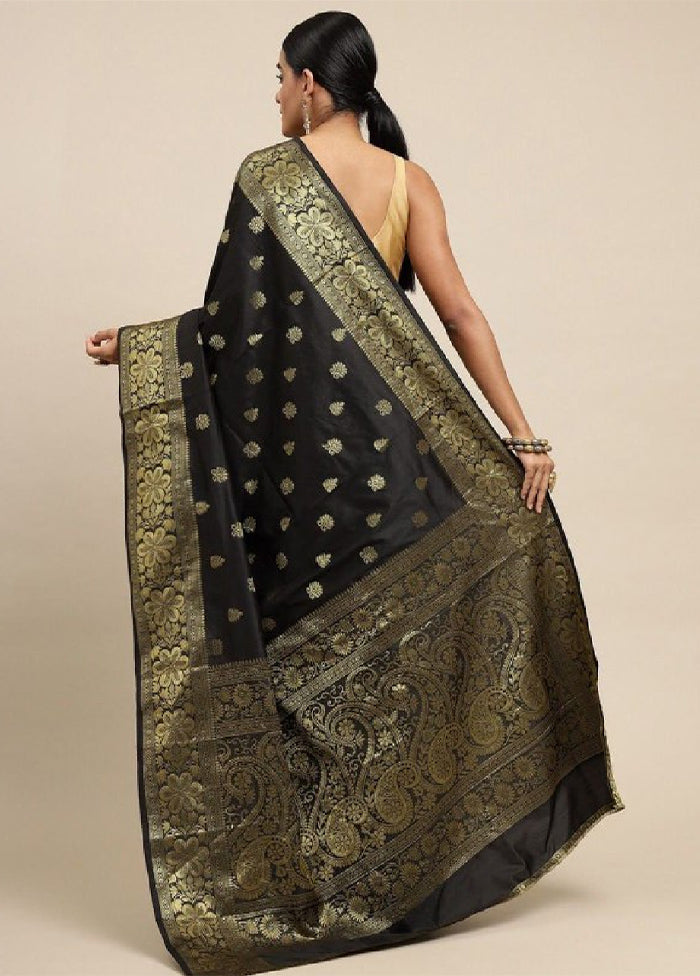 Black Banarasi Silk Saree With Blouse Piece For Sale Free Shipping